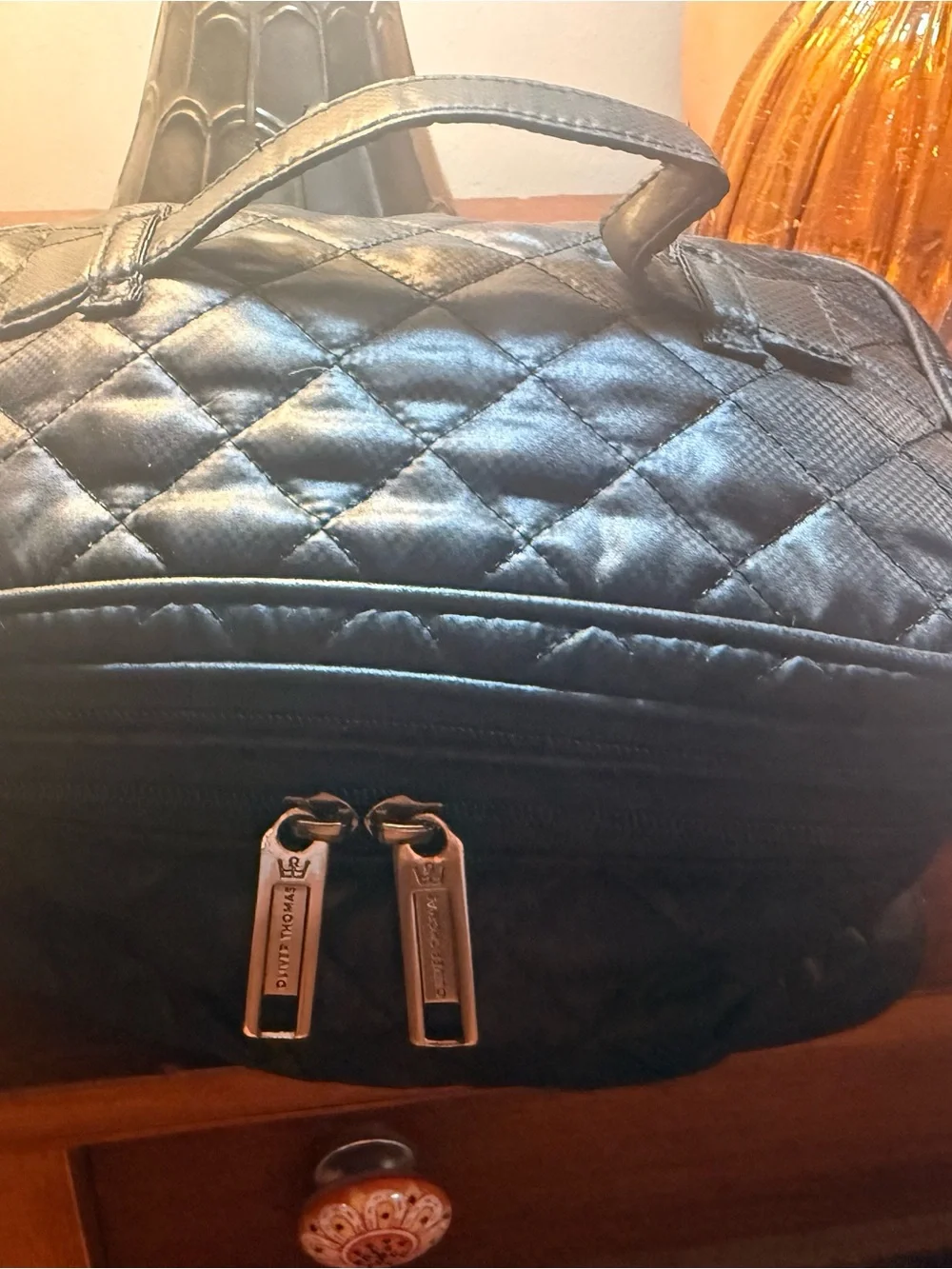 Oliver Thomas Quilted Black Cosmetic Case with Top Handle